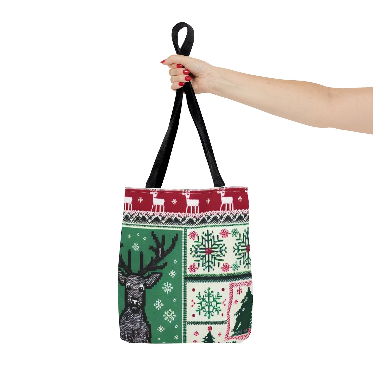 Festive Holiday Reindeer Tote Bag - Ugly Sweater Pattern (Multiple Sizes)