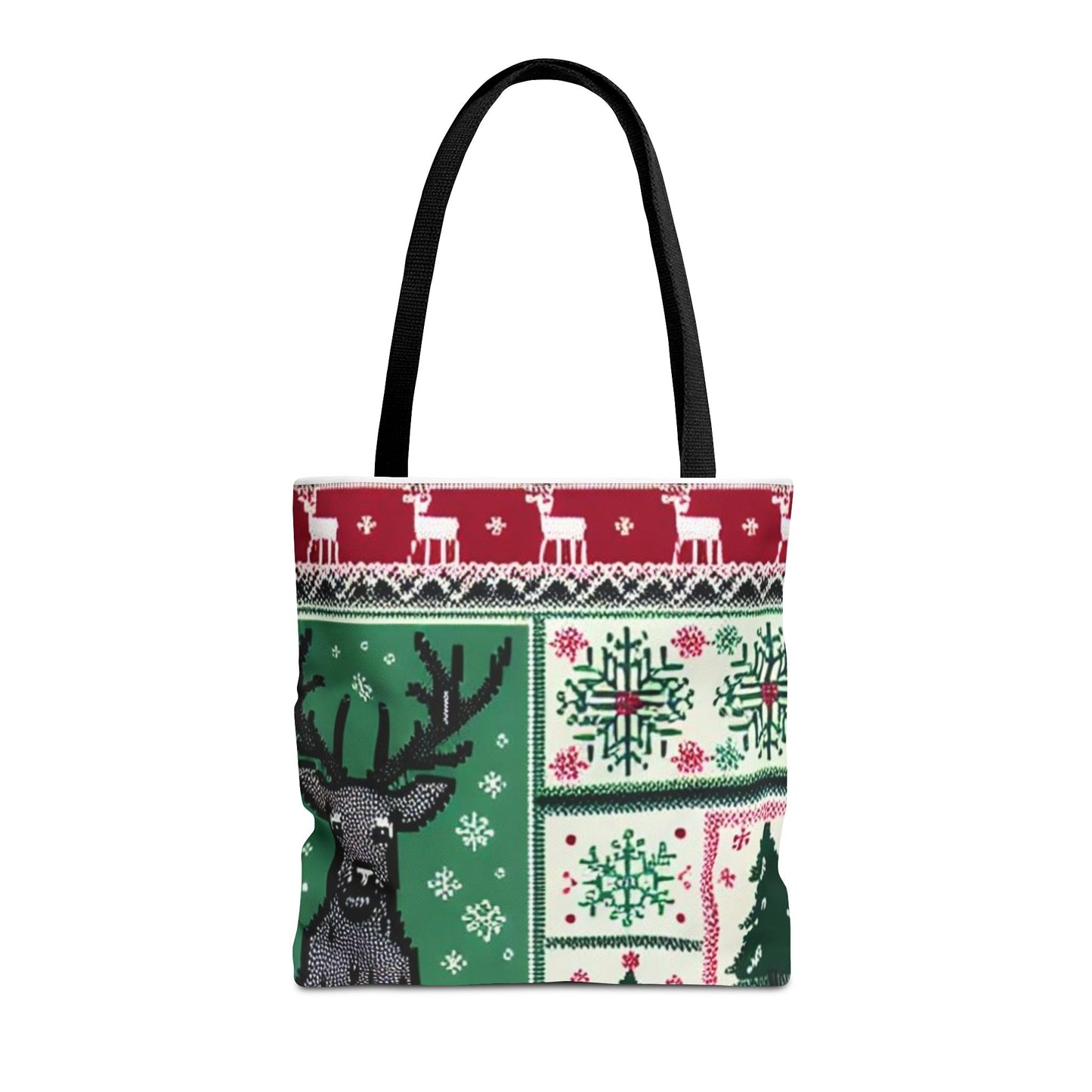 Festive Holiday Reindeer Tote Bag - Ugly Sweater Pattern (Multiple Sizes)