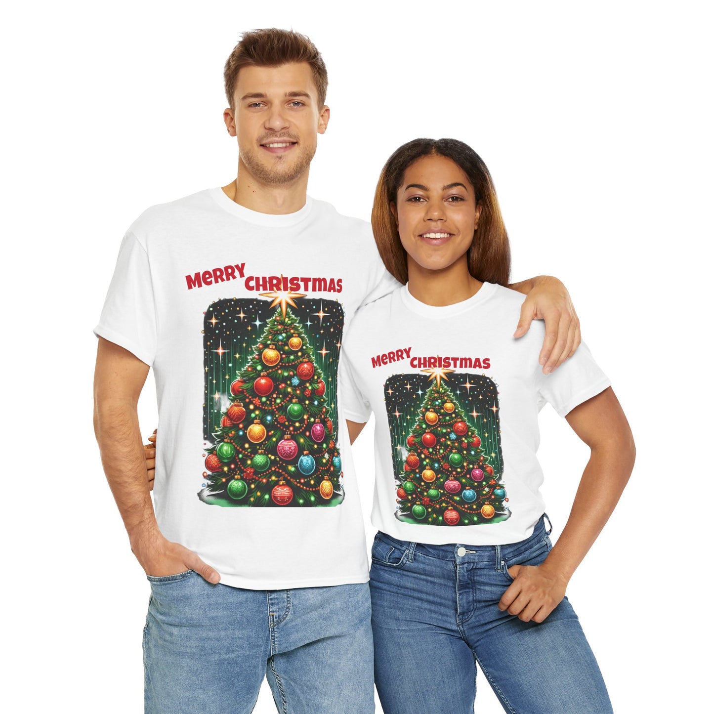 Festive "Merry Christmas" Tree Graphic T-Shirt – Holiday Special Unisex Heavy Cotton Tee