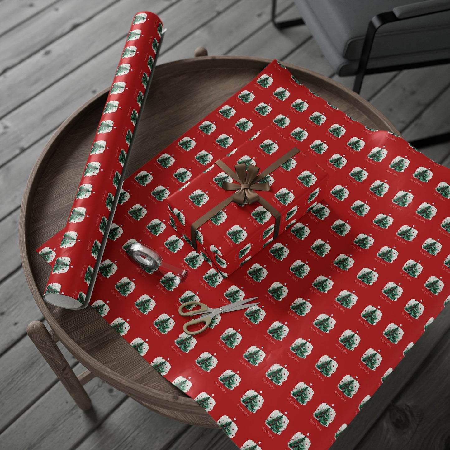 Red Christmas Tree Gift Wrapping Paper