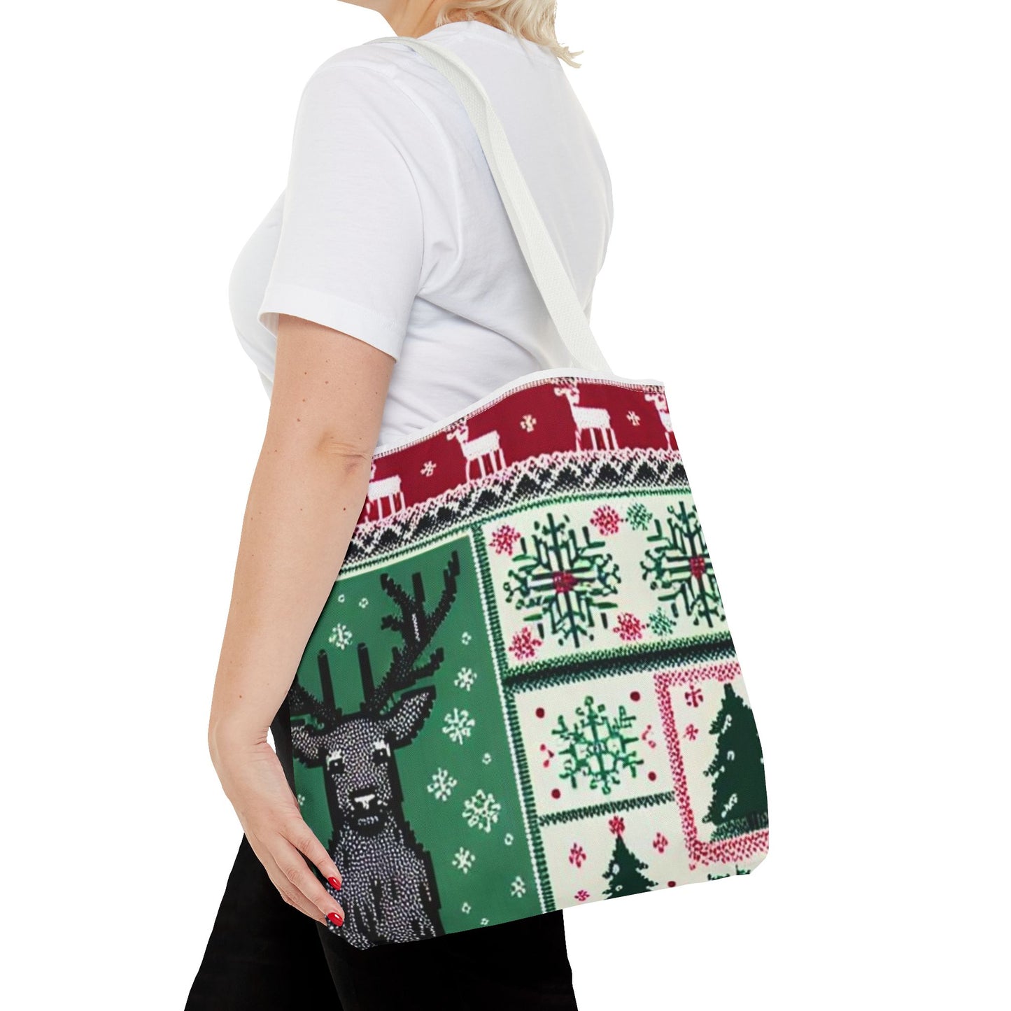 Festive Holiday Reindeer Tote Bag - Ugly Sweater Pattern (Multiple Sizes)