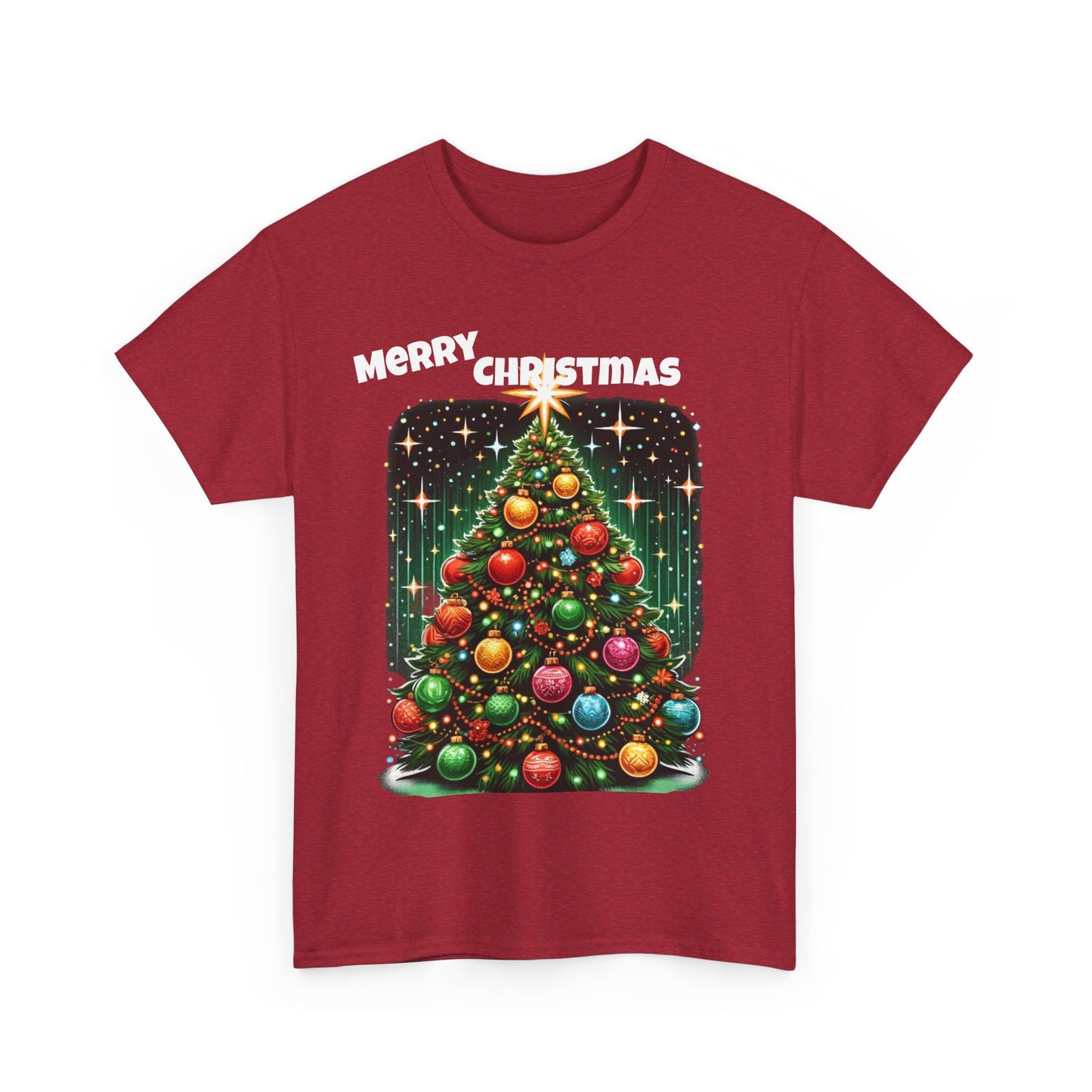 Festive "Merry Christmas" Tree Graphic T-Shirt – Holiday Special Unisex Heavy Cotton Tee