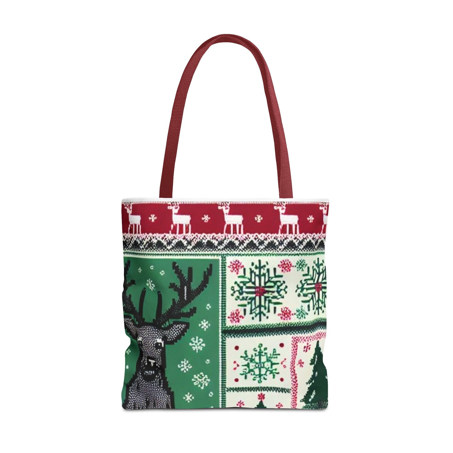 Festive Holiday Reindeer Tote Bag - Ugly Sweater Pattern (Multiple Sizes)