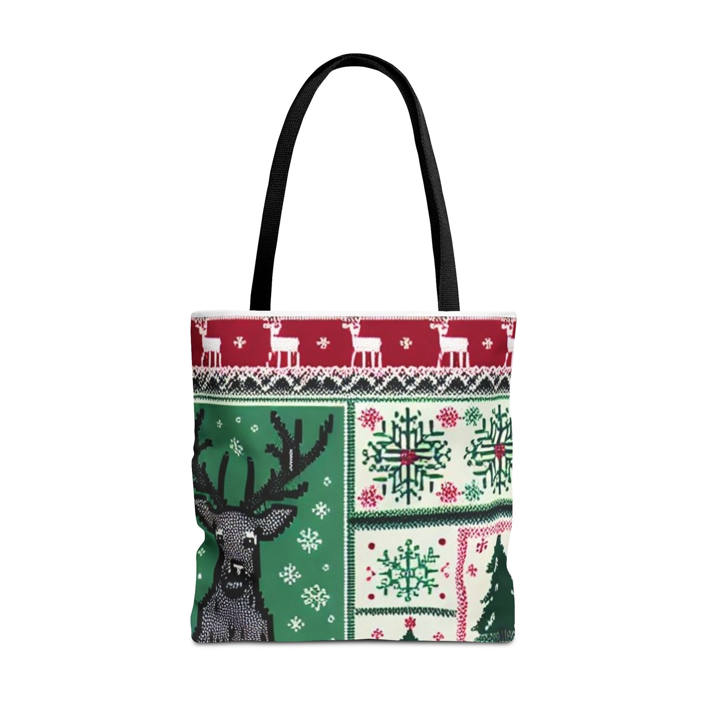 Festive Holiday Reindeer Tote Bag - Ugly Sweater Pattern (Multiple Sizes)