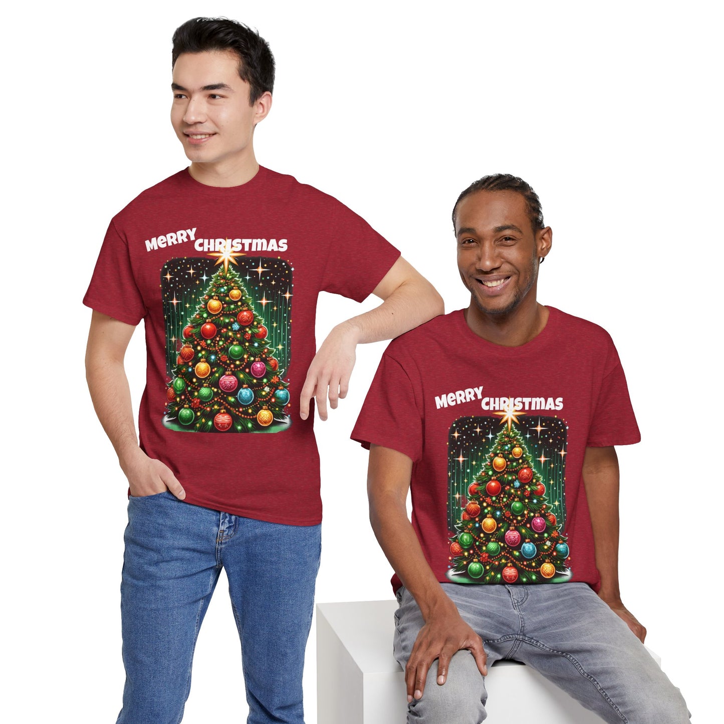 Festive "Merry Christmas" Tree Graphic T-Shirt – Holiday Special Unisex Heavy Cotton Tee