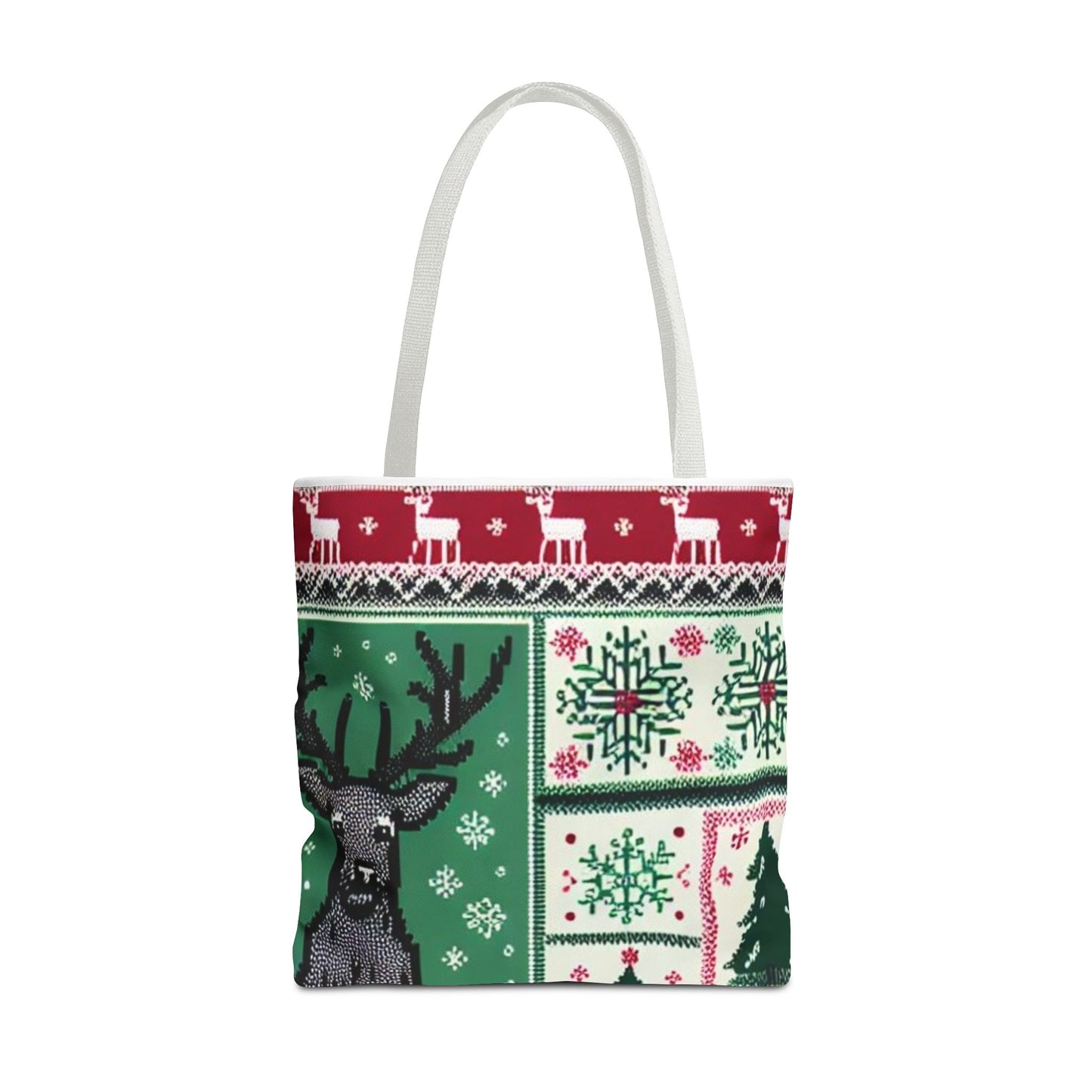 Festive Holiday Reindeer Tote Bag - Ugly Sweater Pattern (Multiple Sizes)