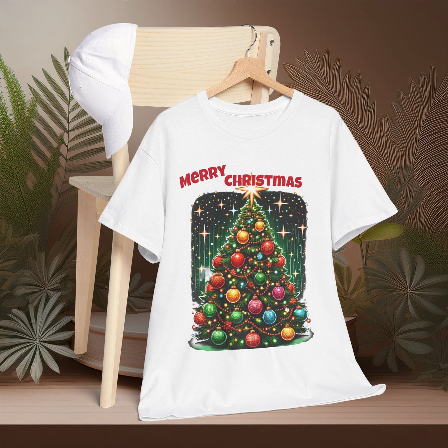 Festive "Merry Christmas" Tree Graphic T-Shirt – Holiday Special Unisex Heavy Cotton Tee