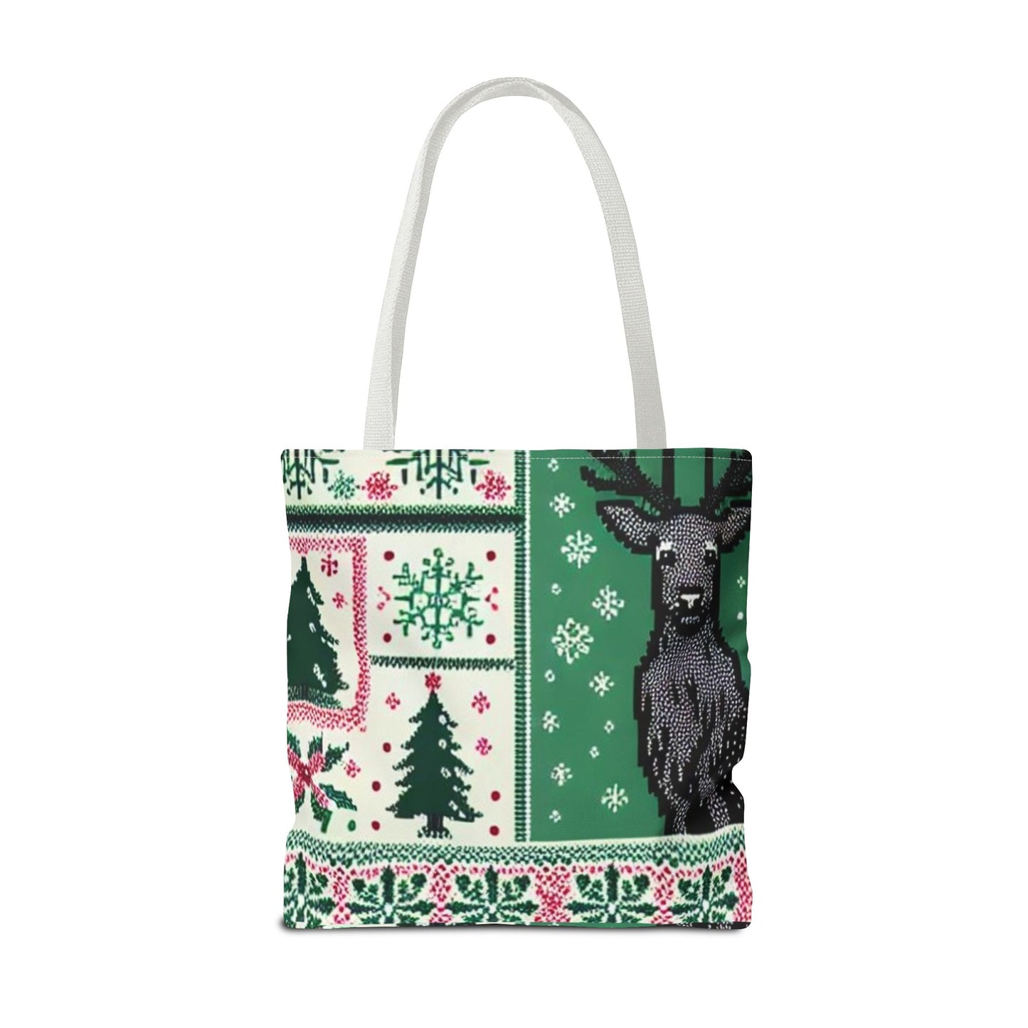 Festive Holiday Reindeer Tote Bag - Ugly Sweater Pattern (Multiple Sizes)