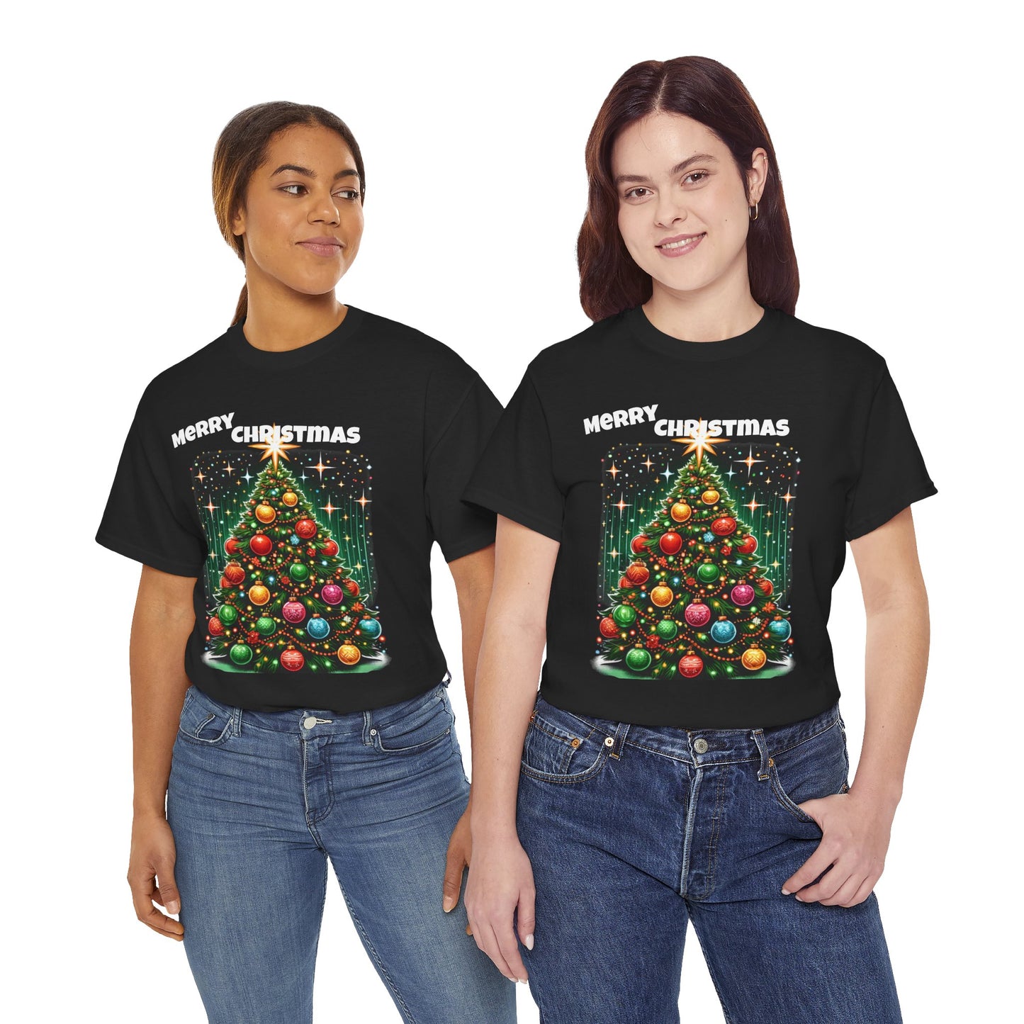 Festive "Merry Christmas" Tree Graphic T-Shirt – Holiday Special Unisex Heavy Cotton Tee