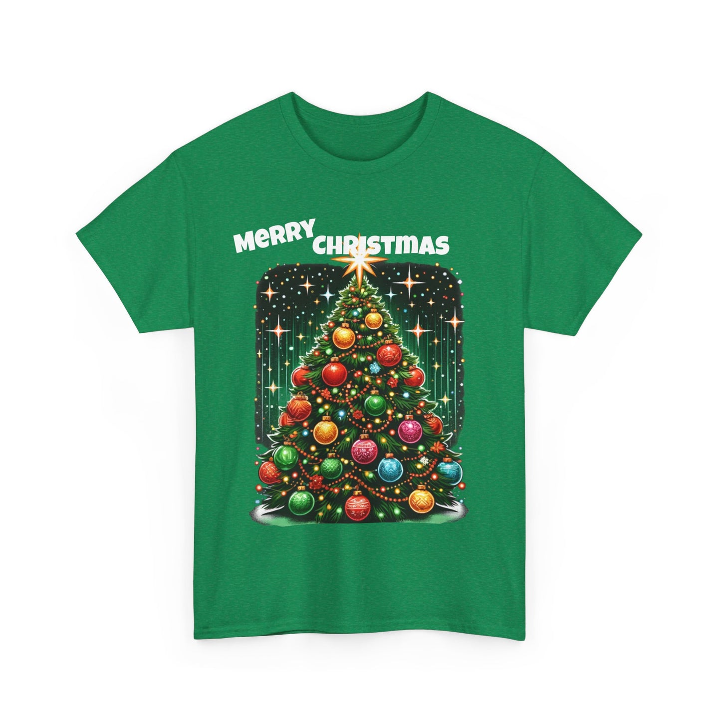 Festive "Merry Christmas" Tree Graphic T-Shirt – Holiday Special Unisex Heavy Cotton Tee