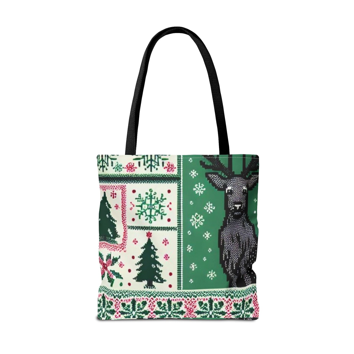 Festive Holiday Reindeer Tote Bag - Ugly Sweater Pattern (Multiple Sizes)