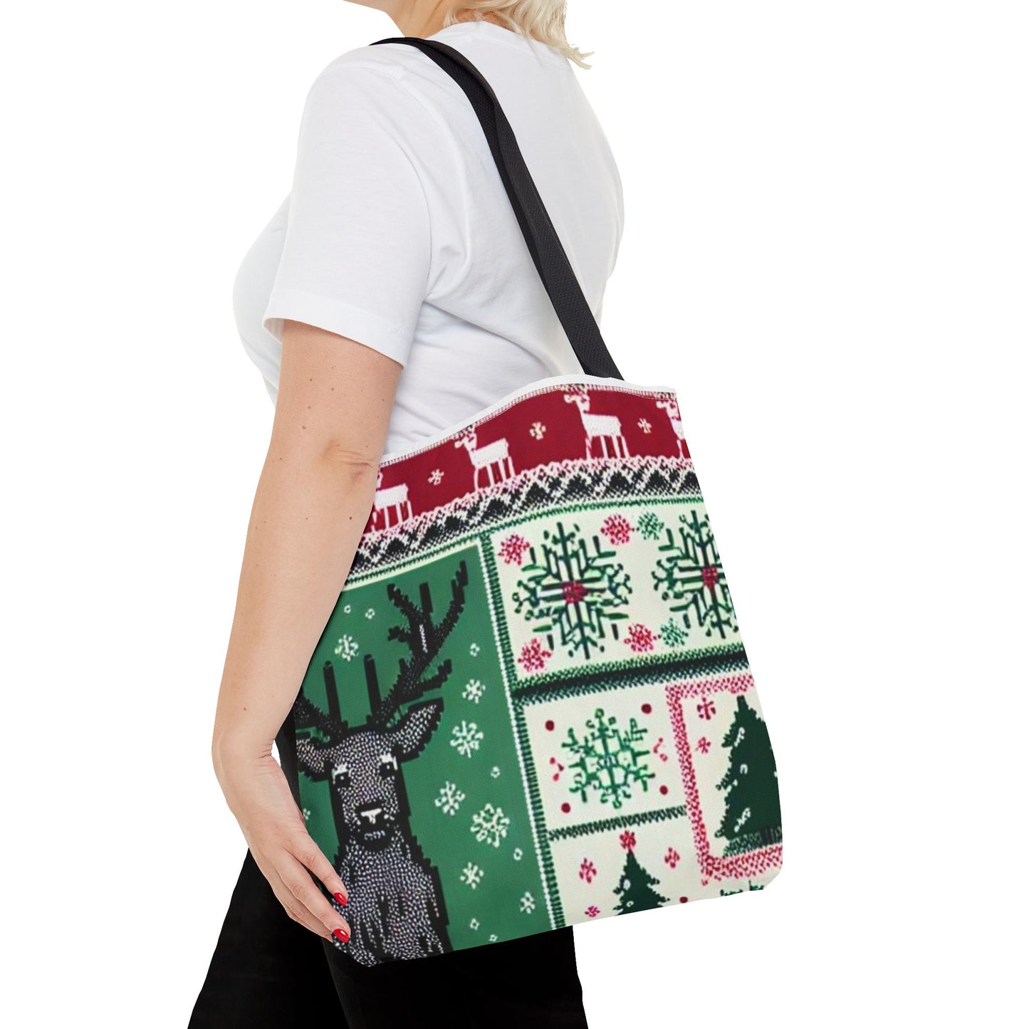 Festive Holiday Reindeer Tote Bag - Ugly Sweater Pattern (Multiple Sizes)