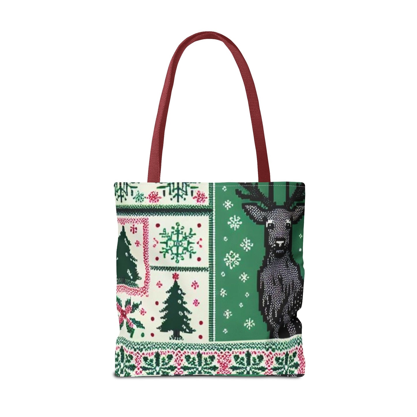 Festive Holiday Reindeer Tote Bag - Ugly Sweater Pattern (Multiple Sizes)