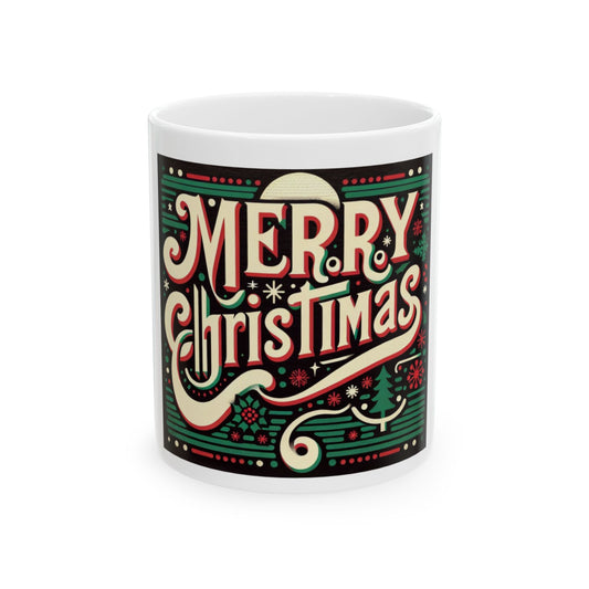 Retro Merry Christmas Mug - Festive Holiday Ceramic Mug, (11oz, 15oz)