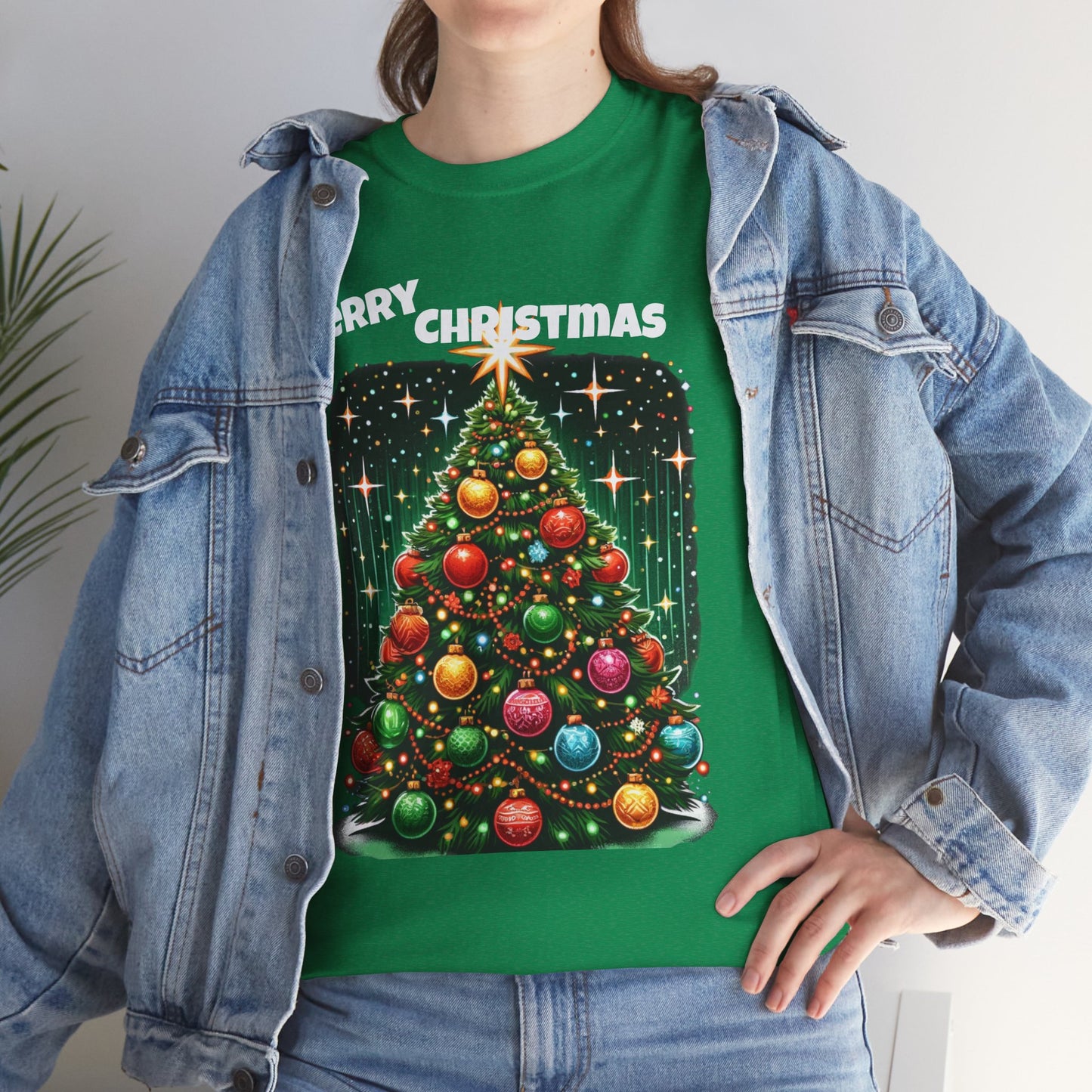 Festive "Merry Christmas" Tree Graphic T-Shirt – Holiday Special Unisex Heavy Cotton Tee