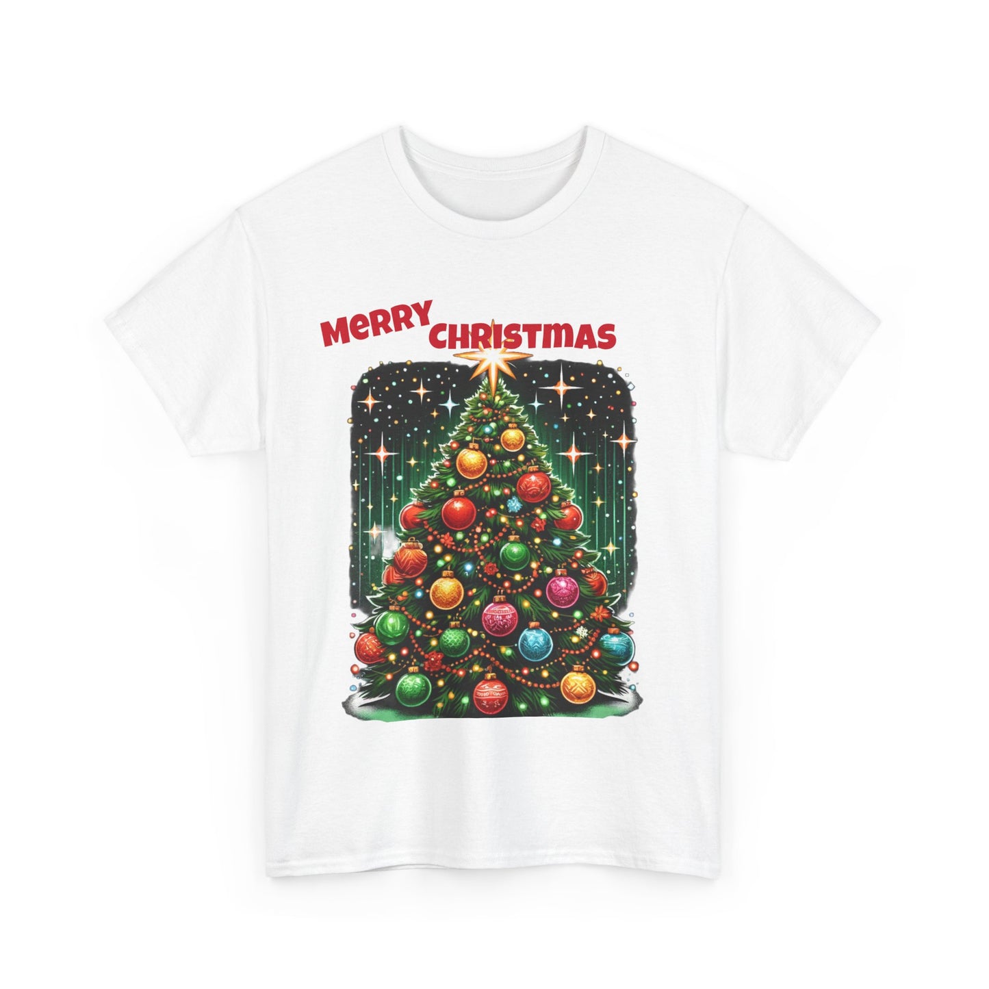 Festive "Merry Christmas" Tree Graphic T-Shirt – Holiday Special Unisex Heavy Cotton Tee