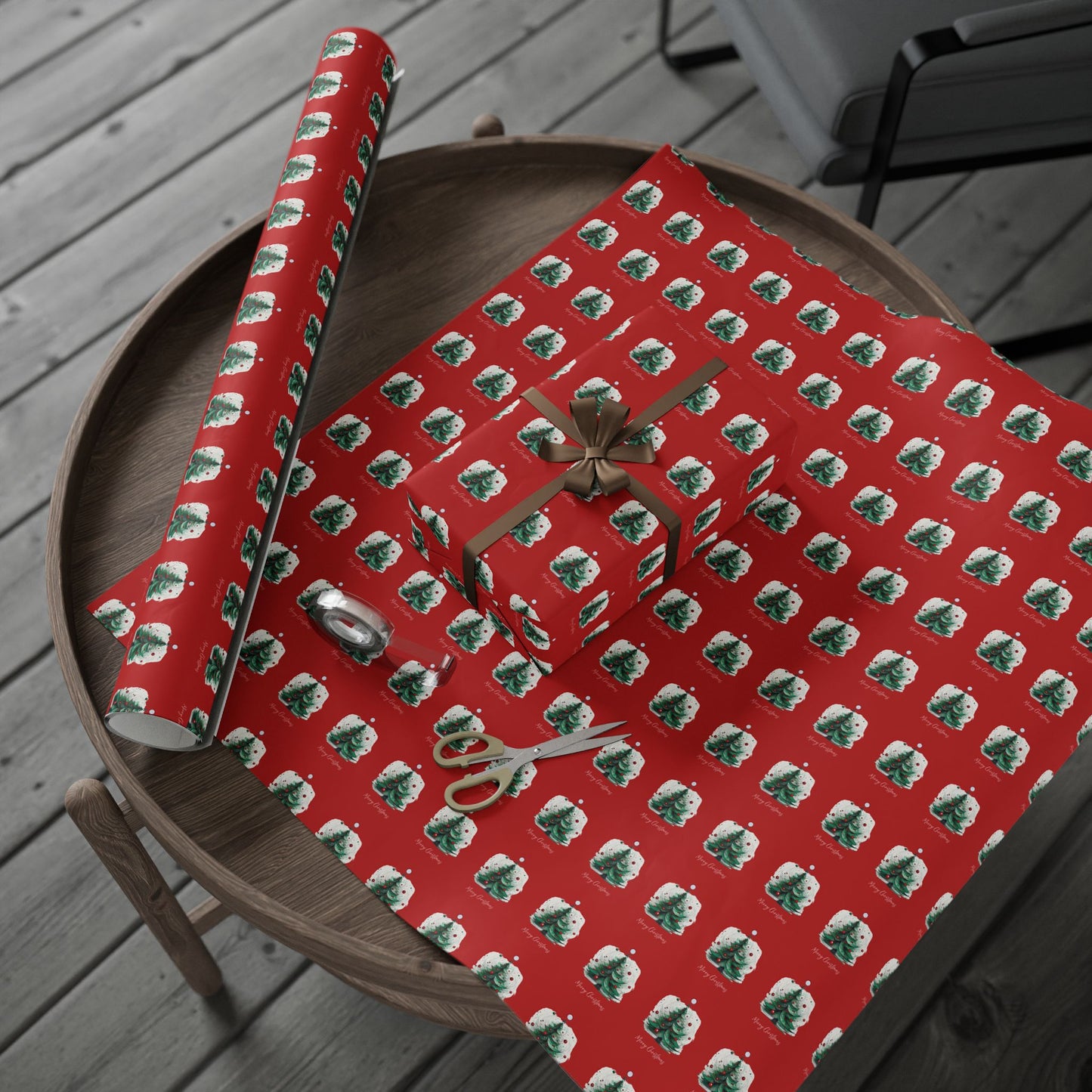 Red Christmas Tree Gift Wrapping Paper