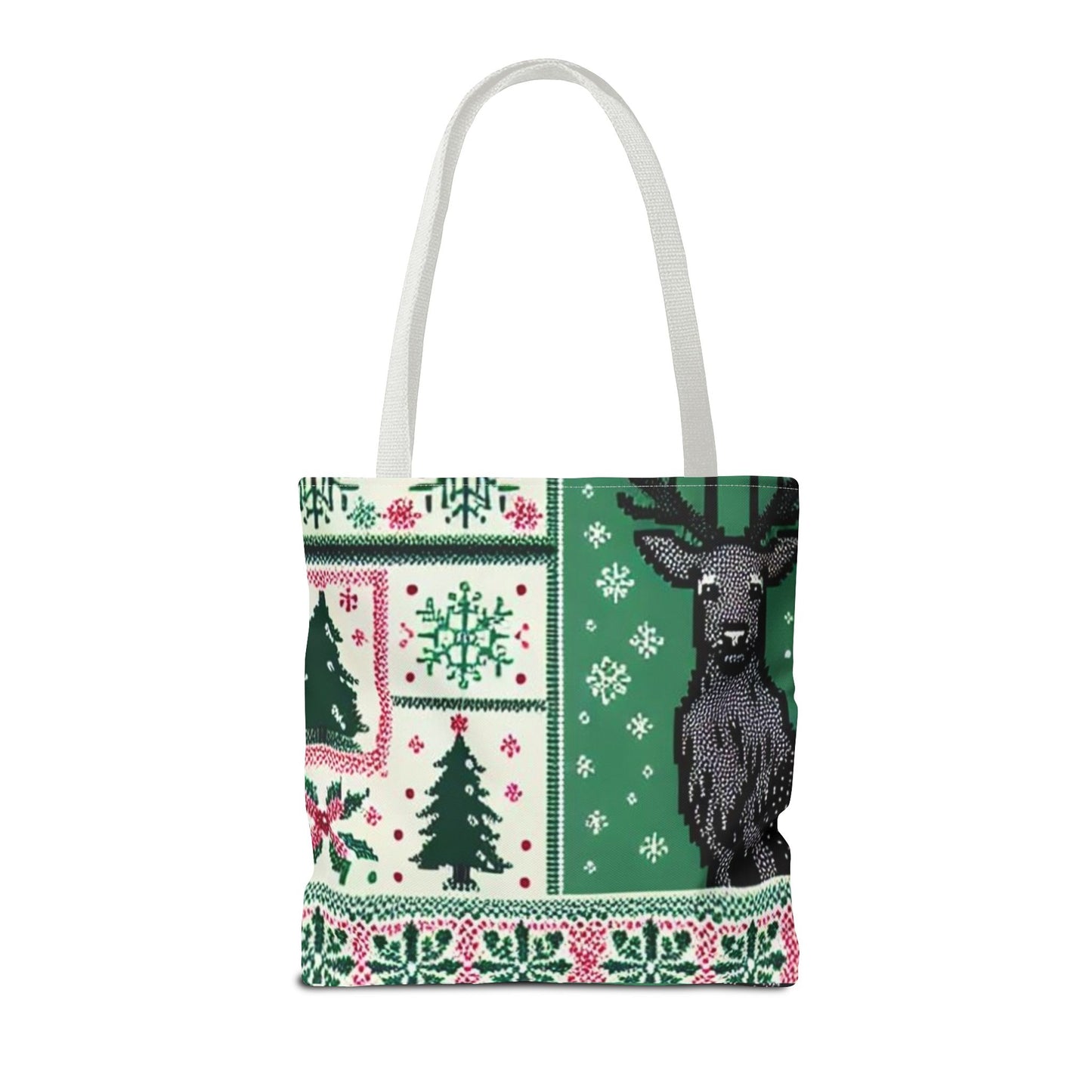 Festive Holiday Reindeer Tote Bag - Ugly Sweater Pattern (Multiple Sizes)