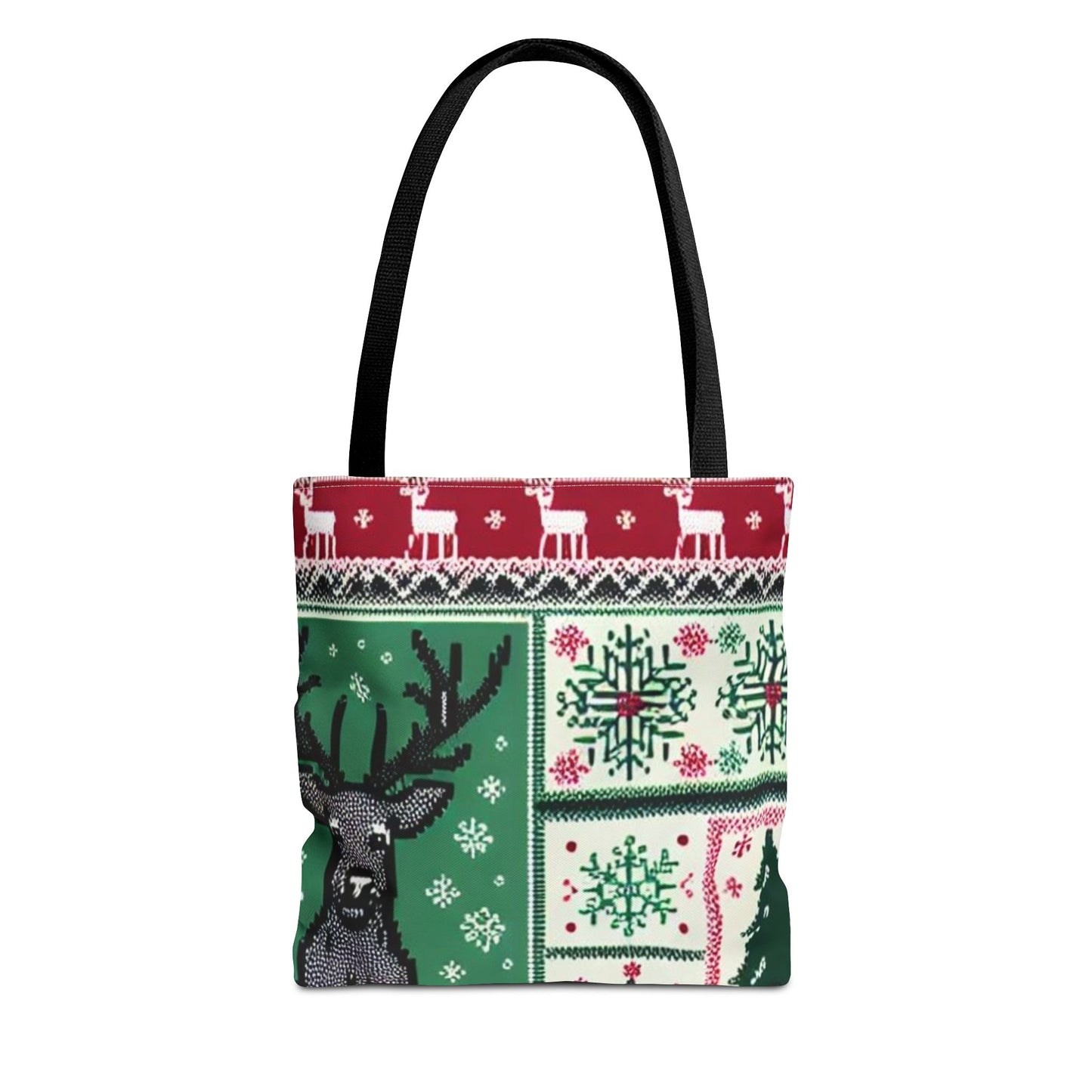 Festive Holiday Reindeer Tote Bag - Ugly Sweater Pattern (Multiple Sizes)