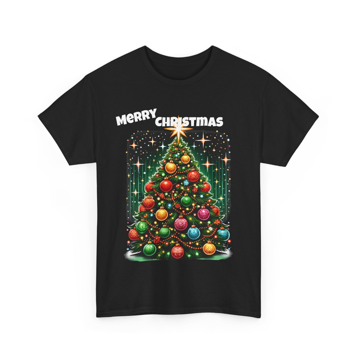 Festive "Merry Christmas" Tree Graphic T-Shirt – Holiday Special Unisex Heavy Cotton Tee